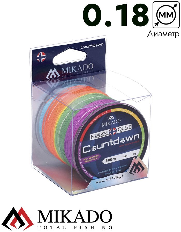Плетеный шнур Mikado NORWAY QUEST COUNTDOWN 0,18 (300 м)-14,50 кг.