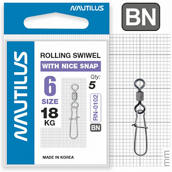 Вертлюг Nautilus с застежкой Rolling Swivel 0102 with Nice Snap size # 6 тест 18кг