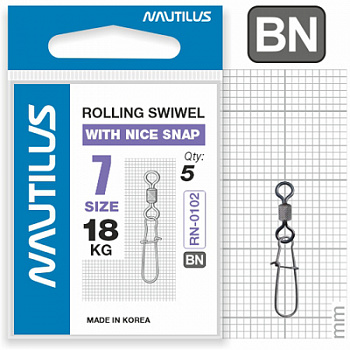 Вертлюг Nautilus с застежкой Rolling Swivel 0102 with Nice Snap size # 7 тест 18кг